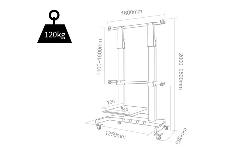 激光電視雙杠移動推車可承重120KG